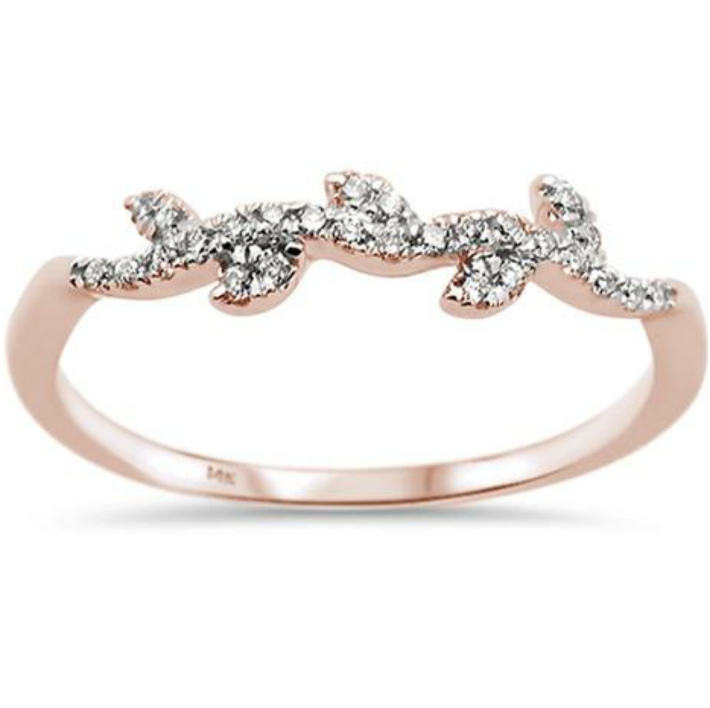 .13ct 14kt rose gold diamond leaf vine trendy ring